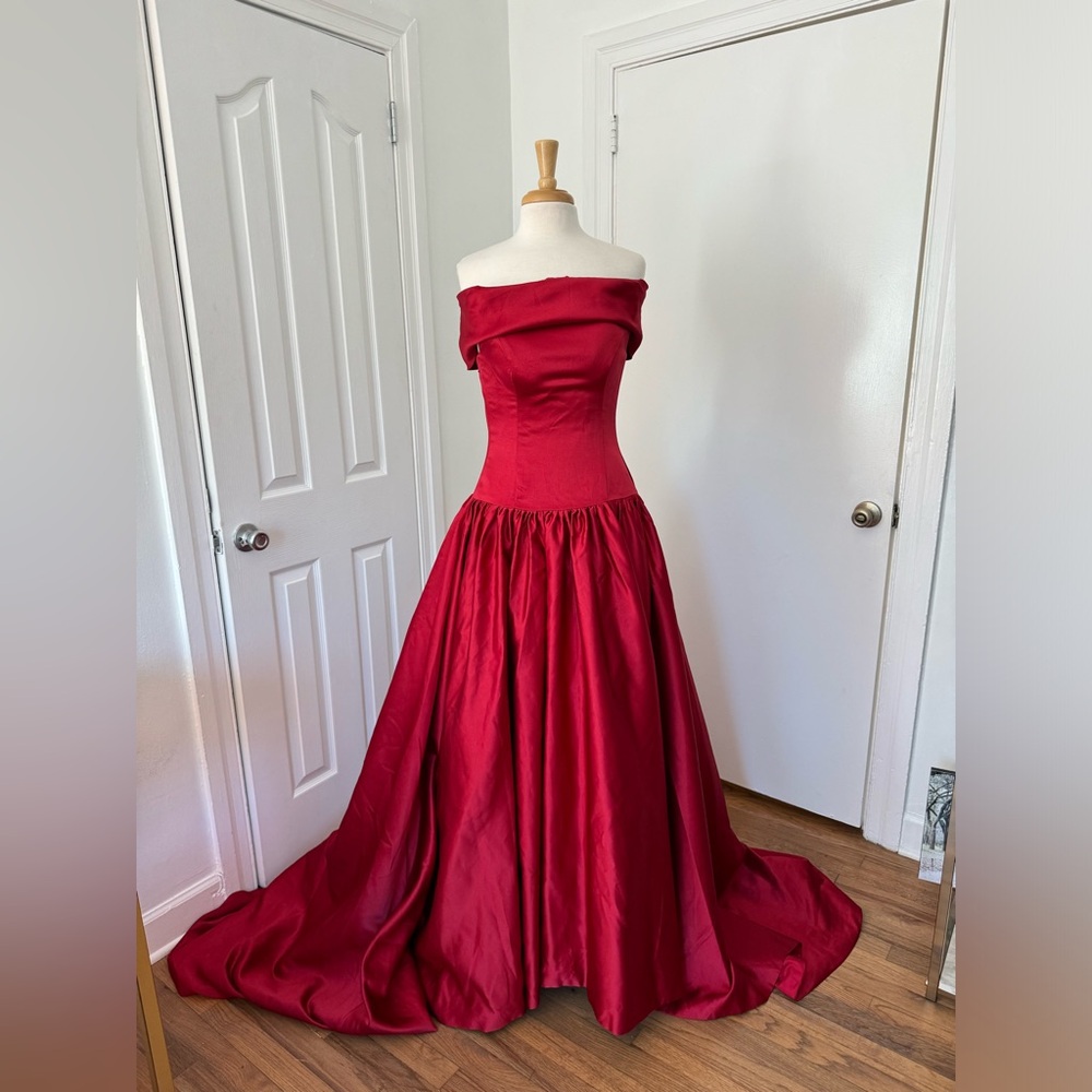Drop waist red ball gown
